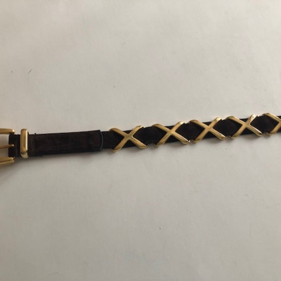 Brown suede leather fashion belt with gold accents main image 8